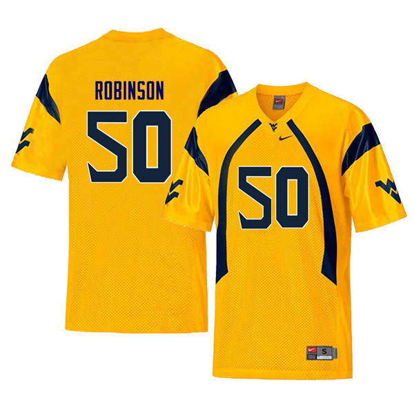 NCAA Men's Jabril Robinson West Virginia Mountaineers Yellow #50 Nike Stitched Football College Throwback Authentic Jersey EL23Q35DN